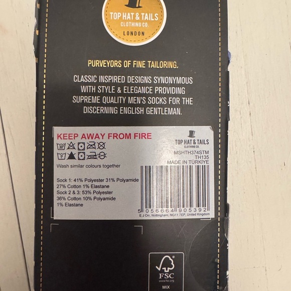 Top Hat & Tails Clothing Co London mens 3 pack crew socks shoe size 8-12 - Picture 5 of 5